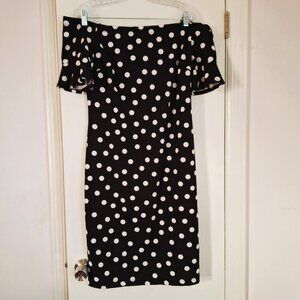 Premier Amour Black & White Polka Dot Off-Shoulder Dress Size 16